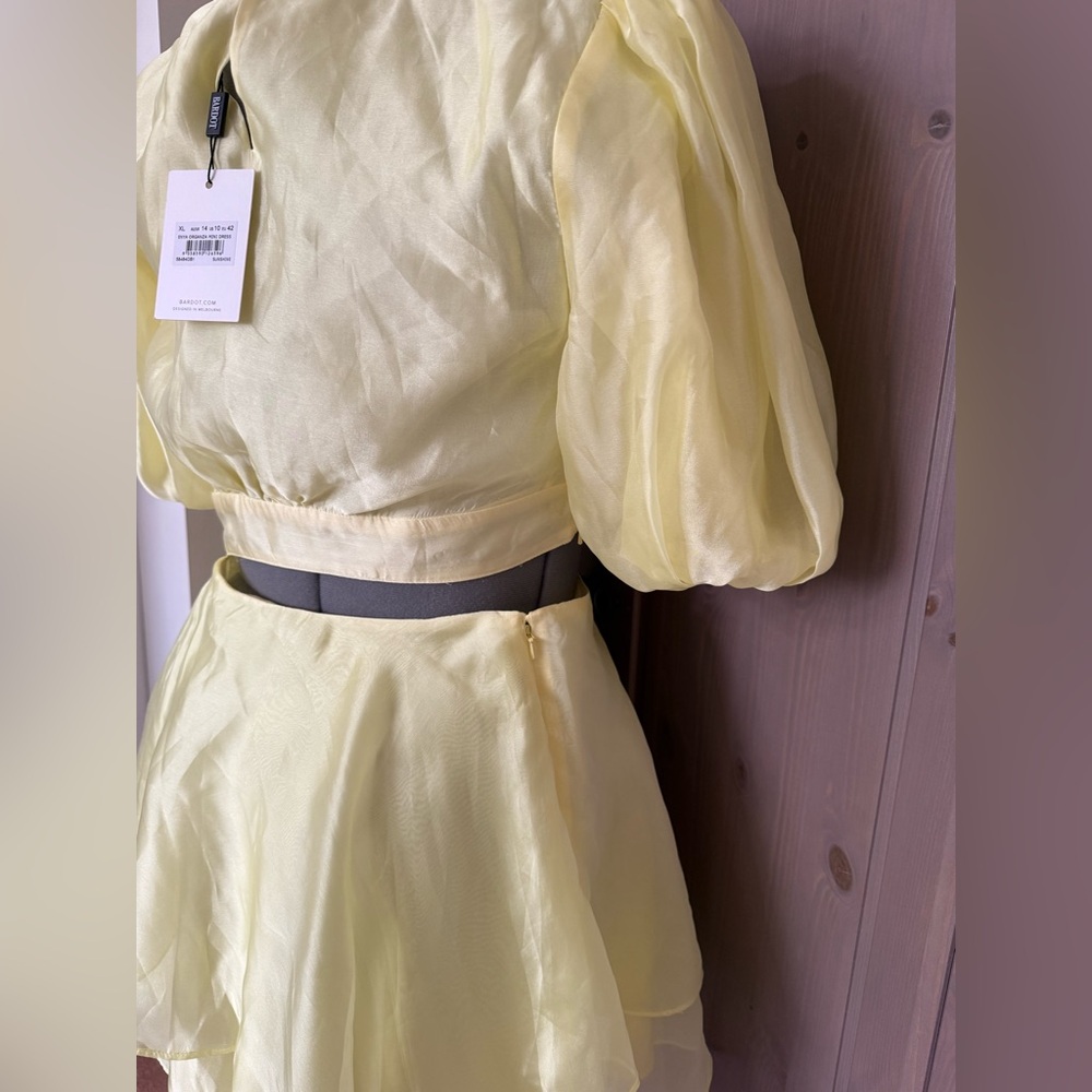 Bardot Light Yellow Cutout Puff-Sleeve Mini Dress - Picture 6 of 8
